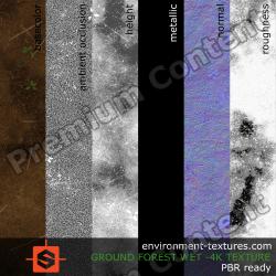 PBR substance material of forest ground wet created in substance designer for graphic designers and game developers